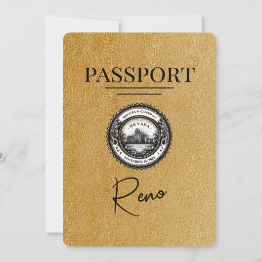 Gold Reno Passport Uitnodiging voor de bruiloft (Achterkant)