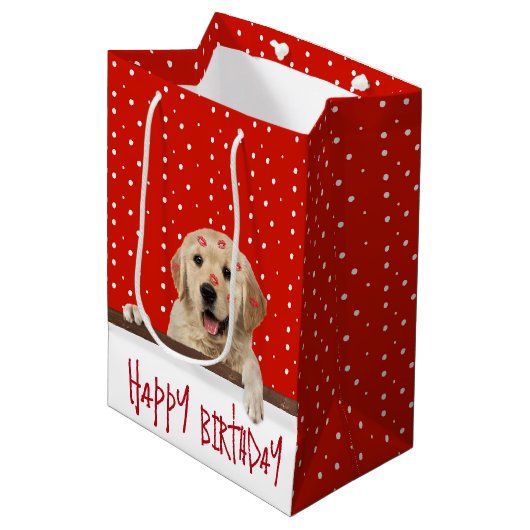 Gold Retriever met Lipstick Kisses Medium Cadeauzakje (Voorkant Gekanteld)