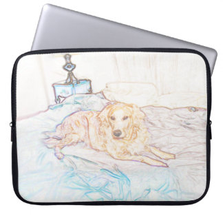 Gold Retriever op bed in gekleurd potlood Laptop Sleeve
