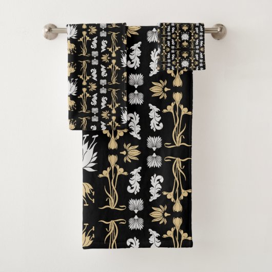 Gold Retro Art Nouveau Print Bad Handdoek (Insitu)
