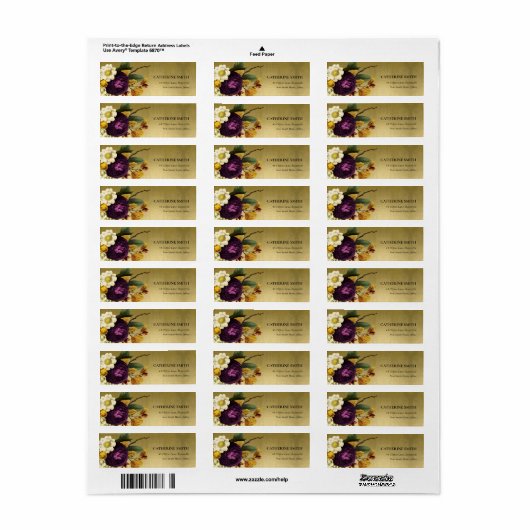 GOLD  RETRO BURGUNDY HERFST FLORAAL ADRES ETIKET (Full Sheet)