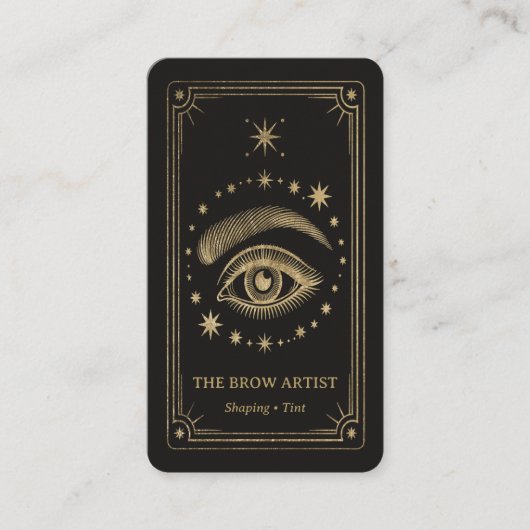 Gold Retro Celestial Tarot Brow Artist QR Code Visitekaartje (Voorkant)