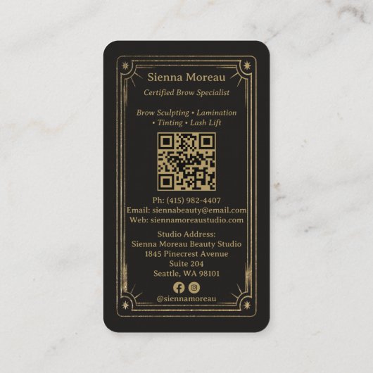 Gold Retro Celestial Tarot Brow Artist QR Code Visitekaartje (Achterkant)
