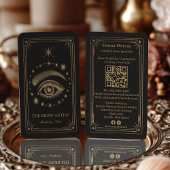Gold Retro Celestial Tarot Brow Artist QR Code Visitekaartje
