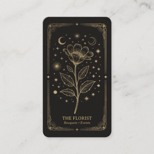 Gold Retro Celestial Tarot Florist QR Code Visitekaartje (Voorkant)