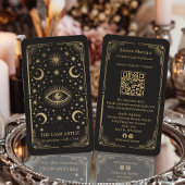 Gold Retro Celestial Tarot Lash Artist QR Code Visitekaartje