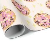 Gold Retro Disco Ball Mirrorball Beige Cadeaupapier (Rol Hoek)