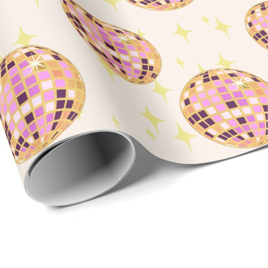 Gold Retro Disco Ball Mirrorball Beige Cadeaupapier (Rol Hoek)