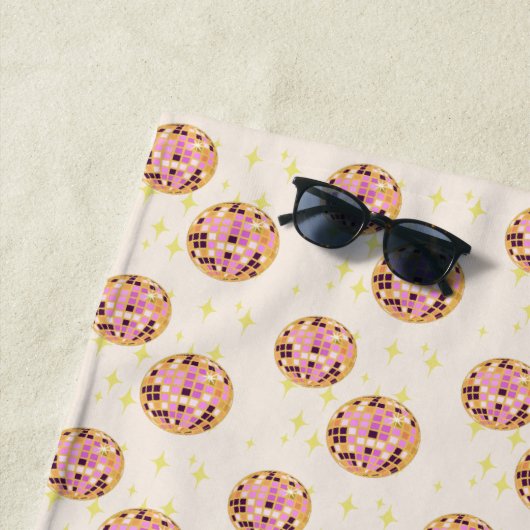 Gold Retro Disco Ball Mirrorball Beige Strandlaken (In situ)