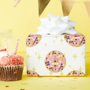 Gold Retro Disco Ball Mirrorball Cadeaupapier