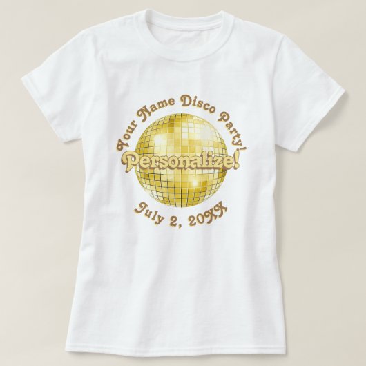 Gold Retro Disco Ball PERSONALIZED T-Shirt (Design voorkant)
