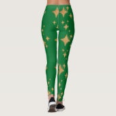 Gold Retro kerststerren op groen Leggings (Achterkant)