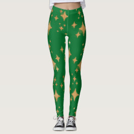 Gold Retro kerststerren op groen Leggings