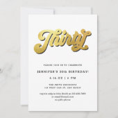 Gold Retro Script Black White 30th Birthday Party Kaart (Voorkant)
