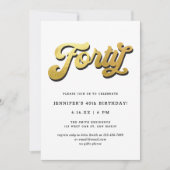 Gold Retro Script Black White 40th Birthday Party Kaart (Voorkant)
