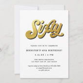 Gold Retro Script Black White 60th Birthday Party Kaart (Voorkant)
