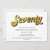 Gold Retro Script Black White 70th Birthday Party Kaart (Voorkant)