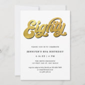 Gold Retro Script Black White 80th Birthday Party Kaart (Voorkant)