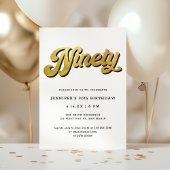 Gold Retro Script Black White 90th Birthday Party Kaart