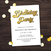 Gold Retro Script Black & White Birthday Party Kaart