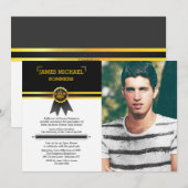 Gold Ribbon Afstuderen foto-uitnodiging Kaart (Voorkant / Achterkant)