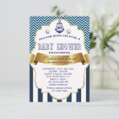 Gold Ribbon Blue Stripes Waves Anchor BABY SHOWER Kaart (Staand voorkant)