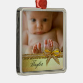 Gold Ribbon & Bow Baby Photo Ornament Keepsakes (Rechts)
