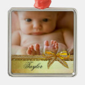 Gold Ribbon & Bow Baby Photo Ornament Keepsakes (Voorkant)