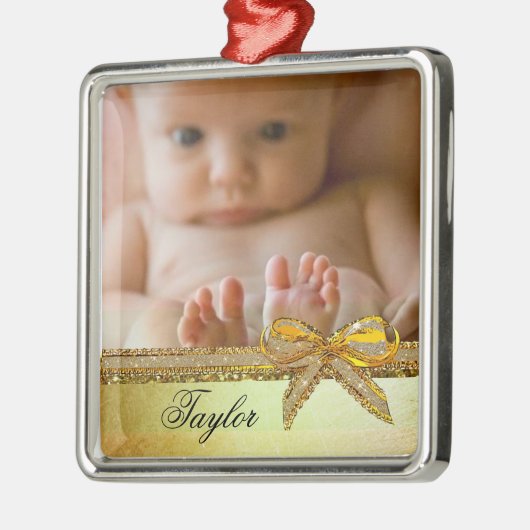 Gold Ribbon & Bow Baby Photo Ornament Keepsakes (Links)