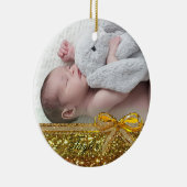 Gold Ribbon & Bow Baby Photo Ornament Keepslag (Rechts)