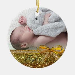 Gold Ribbon & Bow Baby Photo Ornament Keepslag