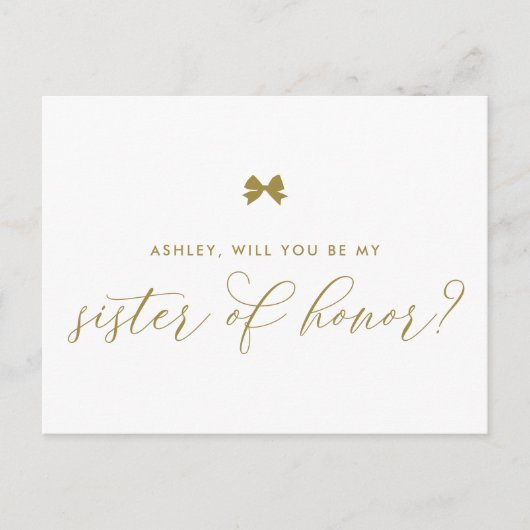 Gold Ribbon Bow zal je mijn zuster zijn Briefkaart (Voorkant)