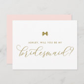 Gold Ribbon Bow zal mijn Bridesmaid Kaart zijn (Voorkant / Achterkant)