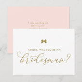 Gold Ribbon Bow zal mijn Bridesman Kaart zijn (Voorkant / Achterkant)
