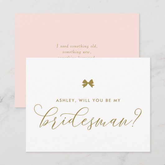 Gold Ribbon Bow zal mijn Bridesman Kaart zijn (Voorkant / Achterkant)
