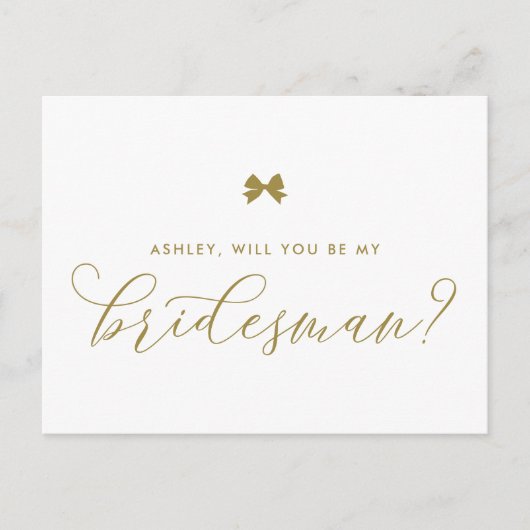 Gold Ribbon Bow zal mijn Bridesman Kaart zijn (Voorkant)