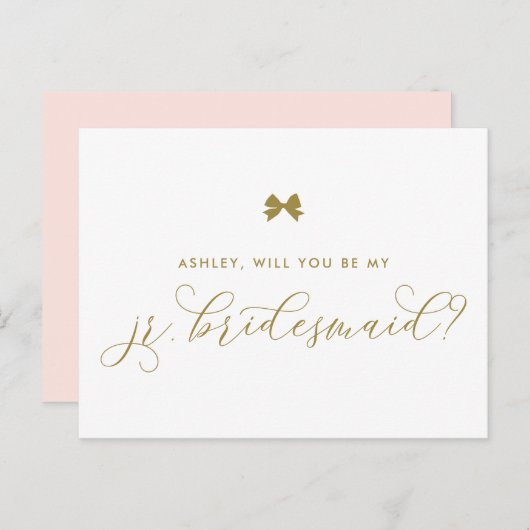 Gold Ribbon Bow zal mijn Jr Bridesmaid Kaart zijn (Voorkant / Achterkant)
