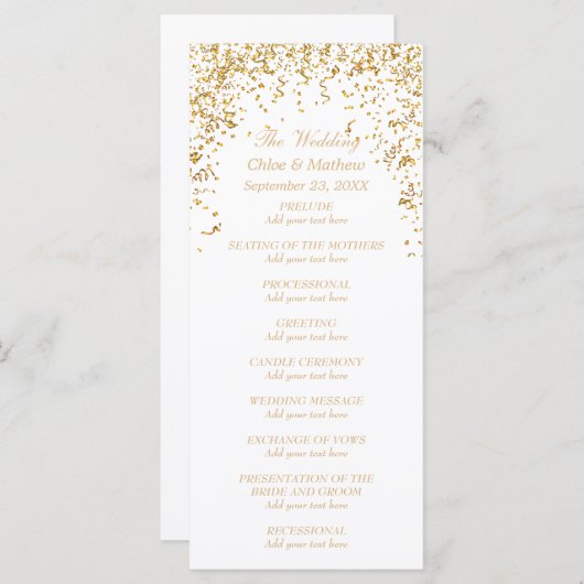 Gold Ribbon Confetti Wedding Programma Programmakaart (Voorkant / Achterkant)