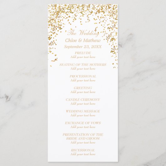 Gold Ribbon Confetti Wedding Programma Programmakaart (Voorkant)