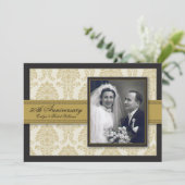 Gold Ribbon Damask Jubileum Party Invitation Kaart (Staand voorkant)