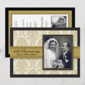 Gold Ribbon Damask Jubileum Party Invitation Kaart (Voorkant / Achterkant)