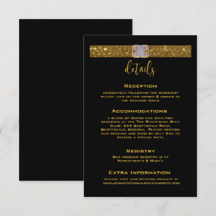 Gold Ribbon Diamond Broch Wedding Informatiekaartje