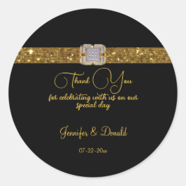 Gold Ribbon Diamond Broch Wedding Ronde Sticker