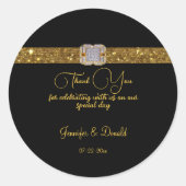 Gold Ribbon Diamond Broch Wedding Ronde Sticker (Voorkant)