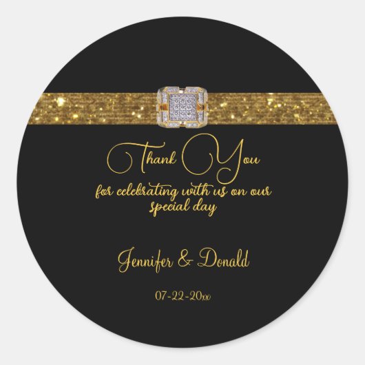 Gold Ribbon Diamond Broch Wedding Ronde Sticker (Voorkant)
