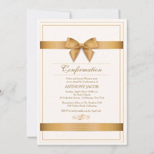 Gold Ribbon Invitation Kaart (Voorkant)