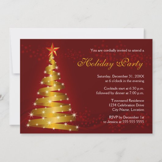 Gold Ribbon-kerstboomfeestdag Kaart (Voorkant)