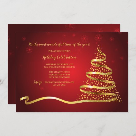 Gold Ribbon-kerstfeest Kaart (Voorkant / Achterkant)