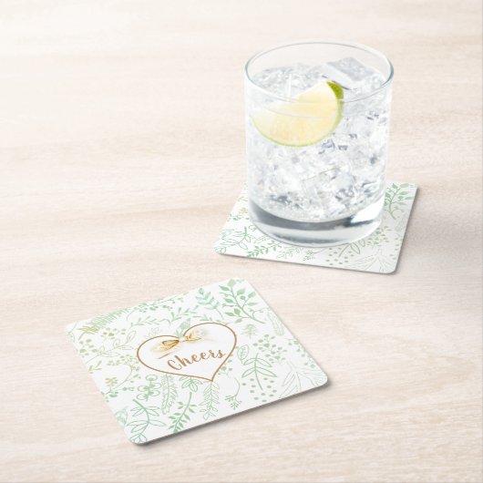 Gold Ribbon Mint Floral Joyful Kerstfeestdag Kartonnen Onderzetters (Insitu)