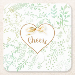 Gold Ribbon Mint Floral Joyful Kerstfeestdag Kartonnen Onderzetters